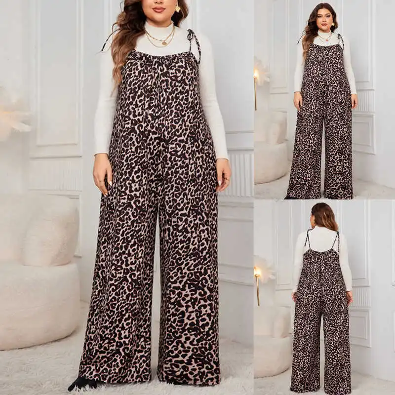 

Свободные комбинезоны большого размера с леопардовым принтом, комбинезоны Street Sle, длинные брюки со средней талией, эксклюзивная смесь шерсти 3%-50% в Интернете