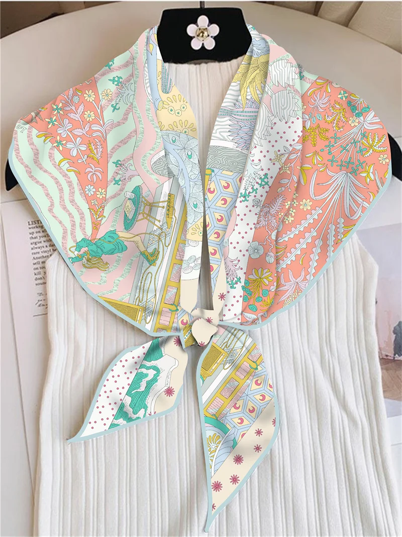 Seide Schal Frauen Regenwald Tiere Dreieck Schals Kopf Echarpes Seide Foulards Femme Wraps Strand Schals Bandana Dame Hijabs – Detail 21