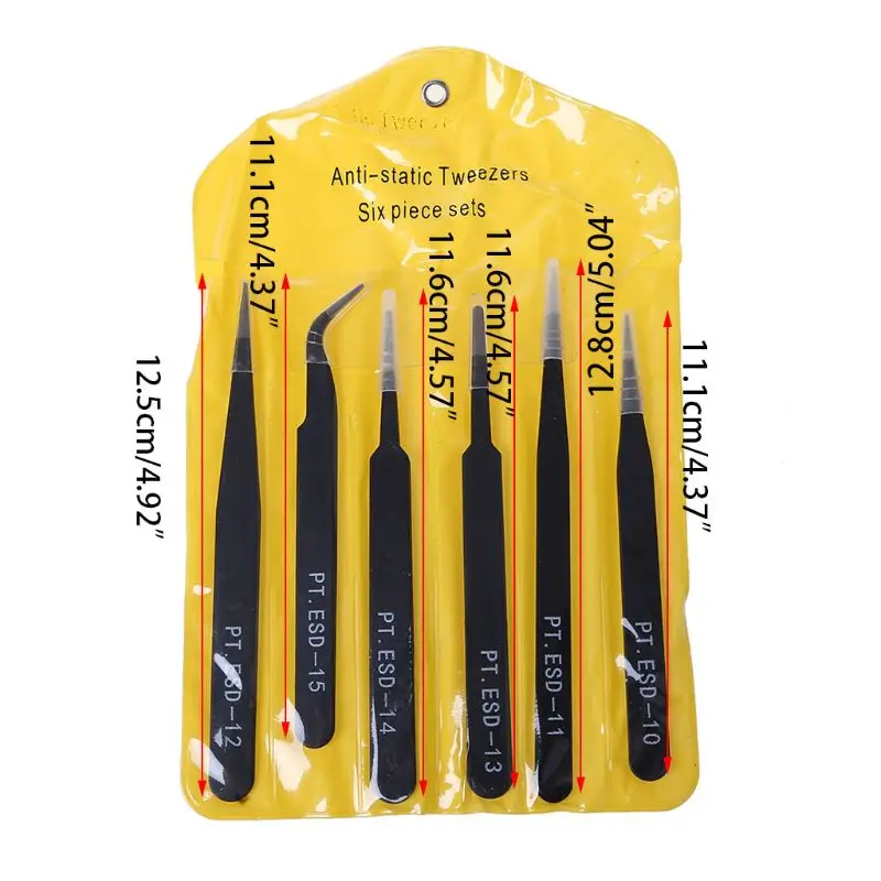 New 6Pcs/Set Resists Corrosion Safe Anti-static Tweezers Maintenance Tools ESD10-15