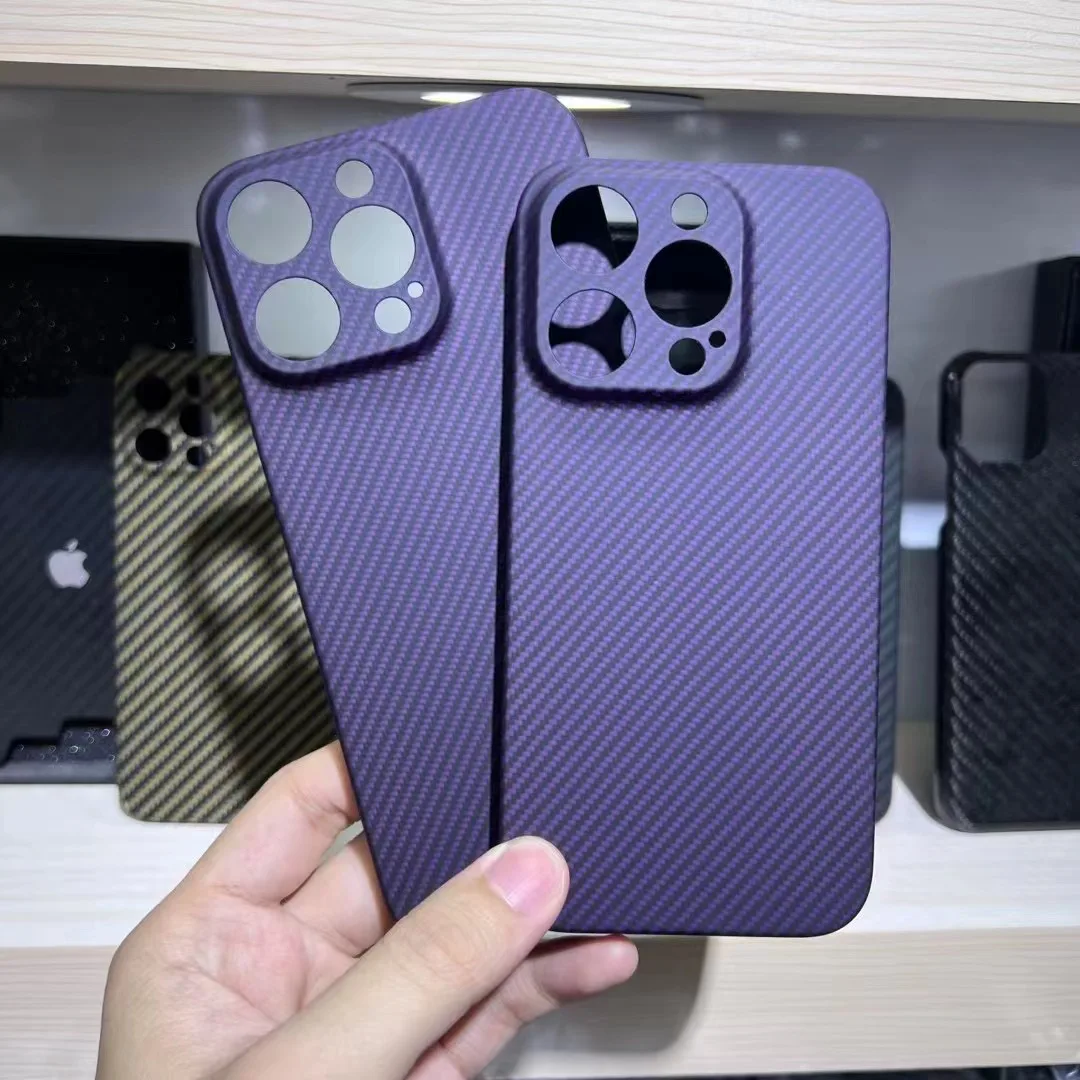 

For iPhone 14 Pro Max 14Pro Real Carbon Fiber Case Purple Phone Cover Aramid Ultra Thin Back Case for Apple Phone 14promax Skin