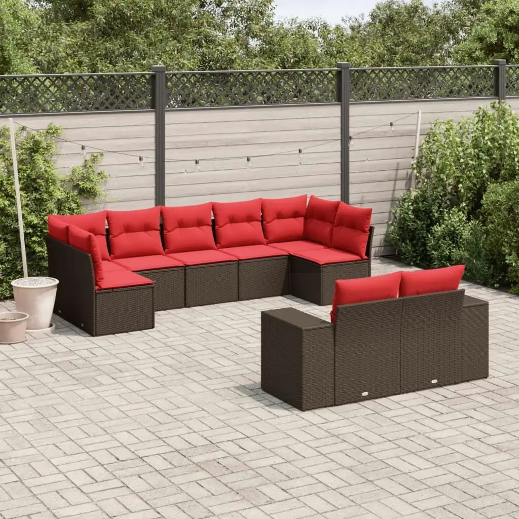 

9 Piece Outdoor Patio Sofa Set with Cushions Brown Rattan Furniture Garden Lounge Set