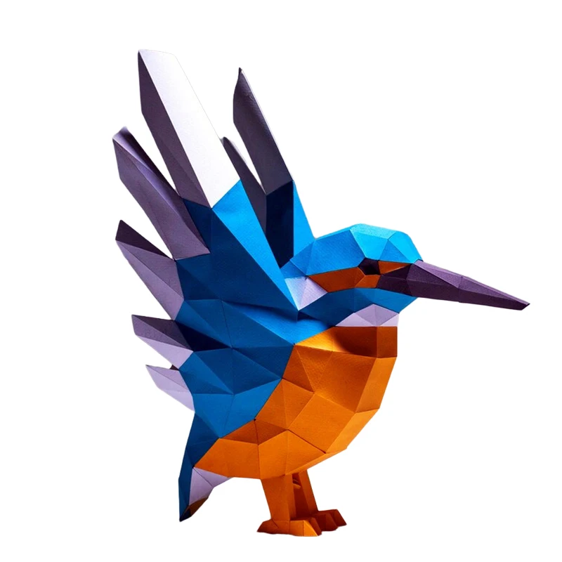 Vliegende ijsvogel 3D-bouwplaat Vogel Dier Papierambacht Handgemaakt Laag Poly DIY-puzzels Speelgoed Home Decor Bureaudecoratie