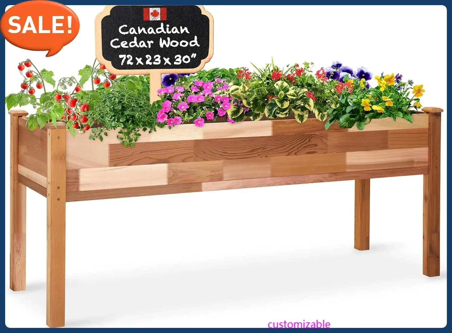 

Raised Canadian Cedar Garden Bed Elevated Wood Planter for Growing Fresh Herbs Vegetables Flowers Succulents 72 23 30