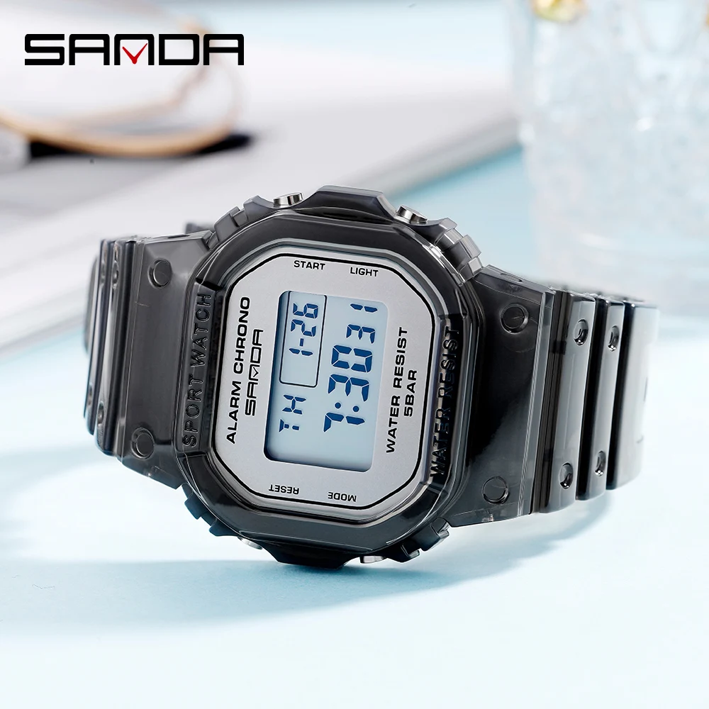 SANDA G Style Sport Watch Women Transparent LED Digital Clock Shock Waterproof Ladies Electronic Watch Unisex Boy Girl Watch