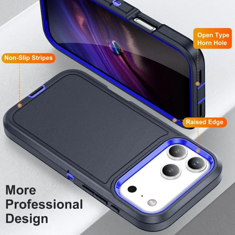 حافظة مدرعة عسكرية 3IN1 شديدة التحمل لهاتف آيفون 17 إير 16 15 14 بلس 13 12 برو ماكس 360 ° غطاء حماية صلب كامل مقاوم للصدمات #2
