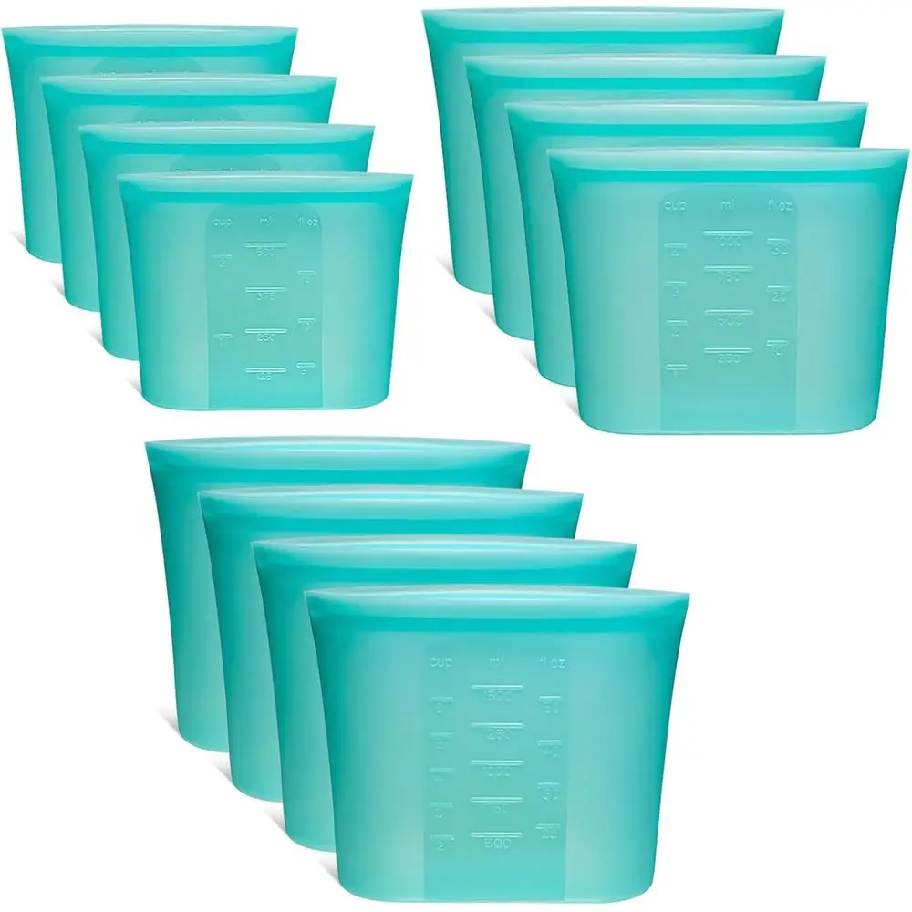 

4L 4M 4S Silicone Food Storage Bags, Reusable Zip-Lock Bags for Food, Freezer, Microwave, Dishwasher, Aqua