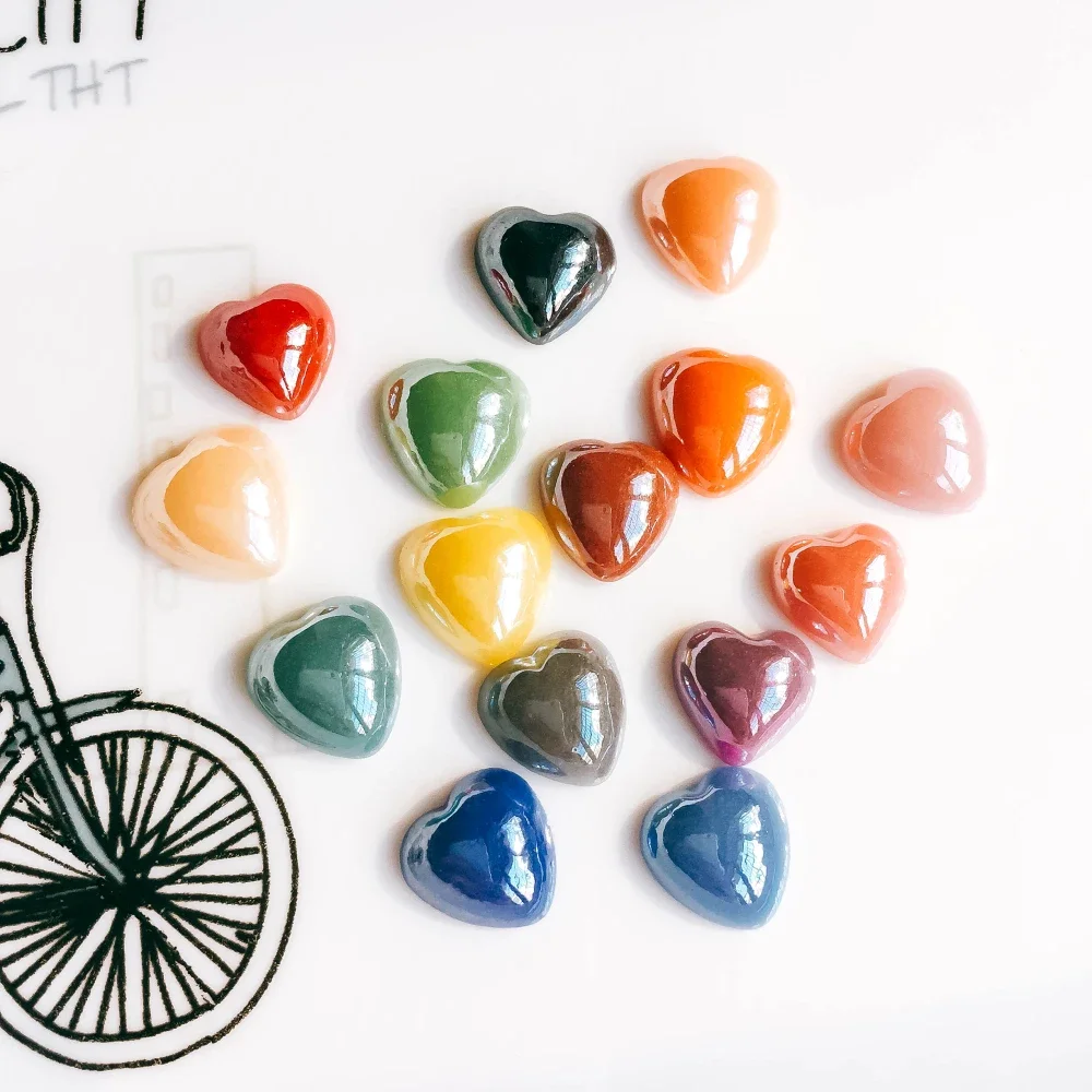 Mixed Colors Ceramics Porcelain Heart Glass Cabochons 6mm 10mm Cameo Flat Back Cabochon Supplies for DIY Jewelry Finding