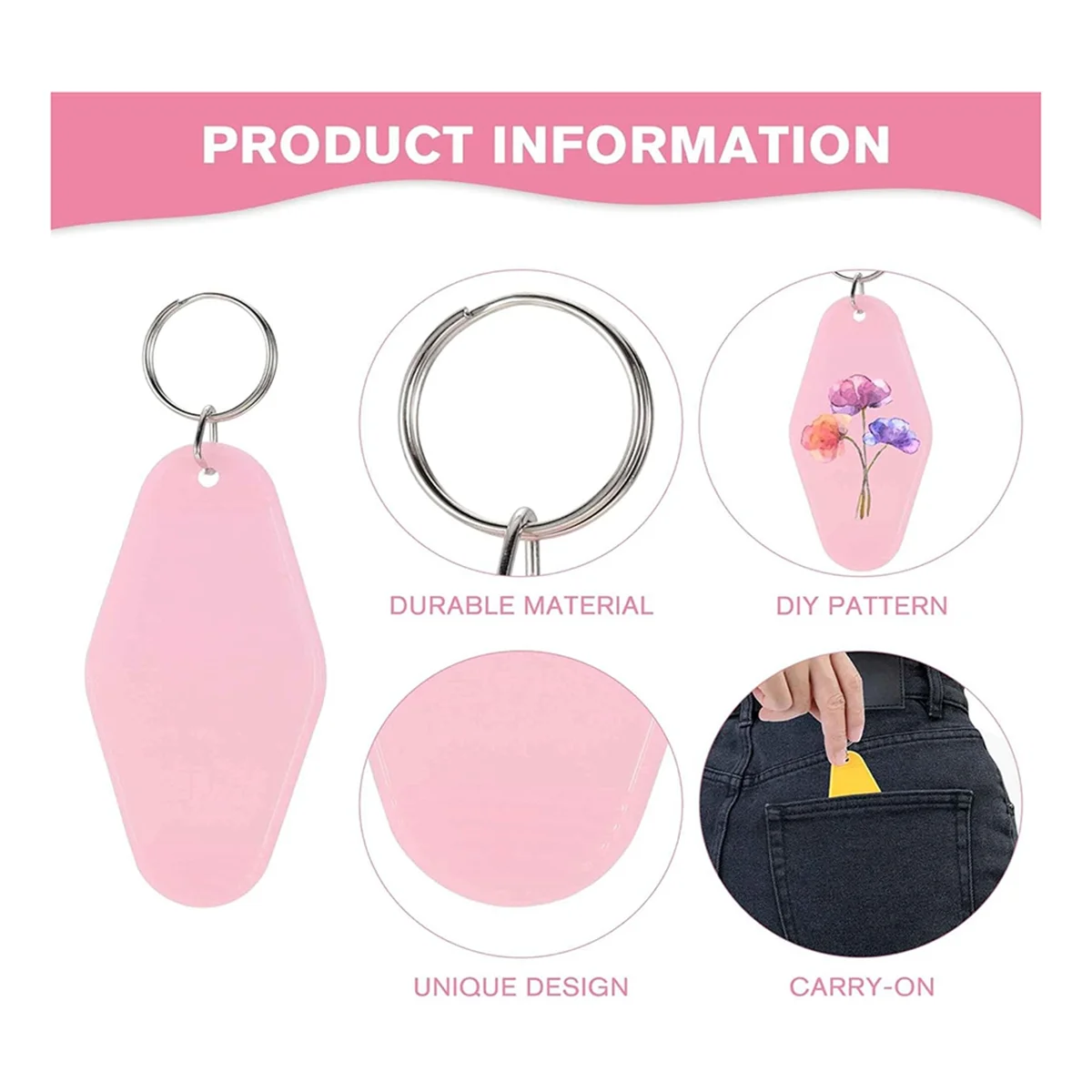 

New-Design 50pcs Blank Motel Keychain Bulk with Key Rings C