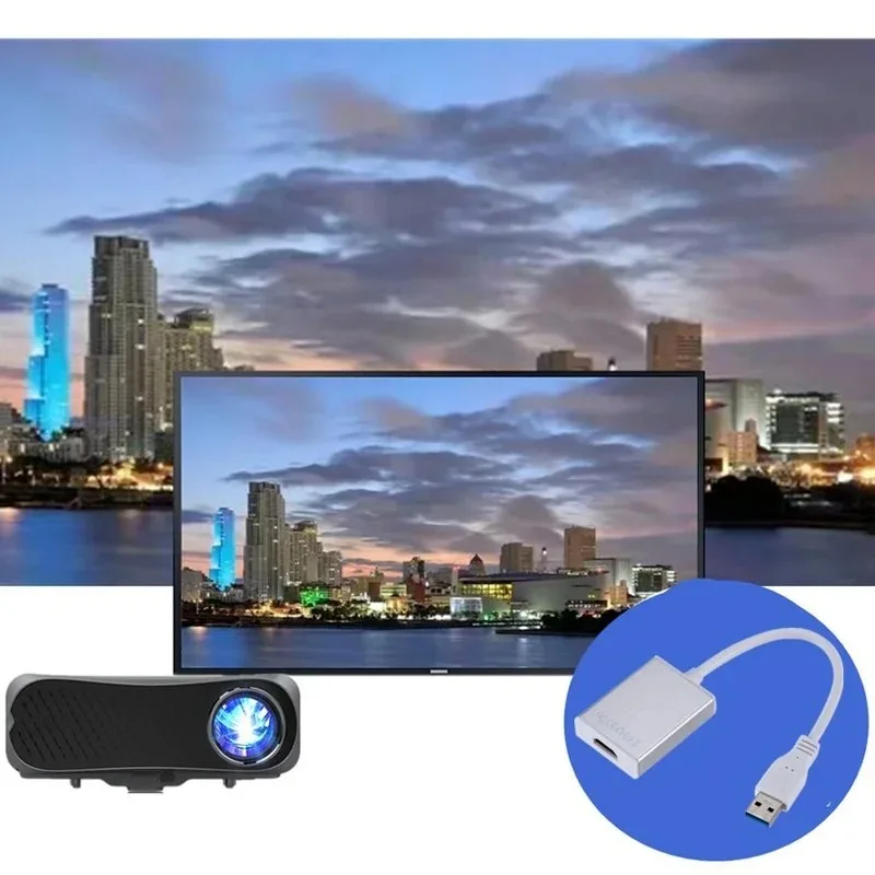 GRWIBEOU 1080P HD USB 3.0-HDMI 호환 변환기 오디오 비디오 어댑터 PC 노트북 용 휴대용 케이블 Windows 프로젝터 HDTV