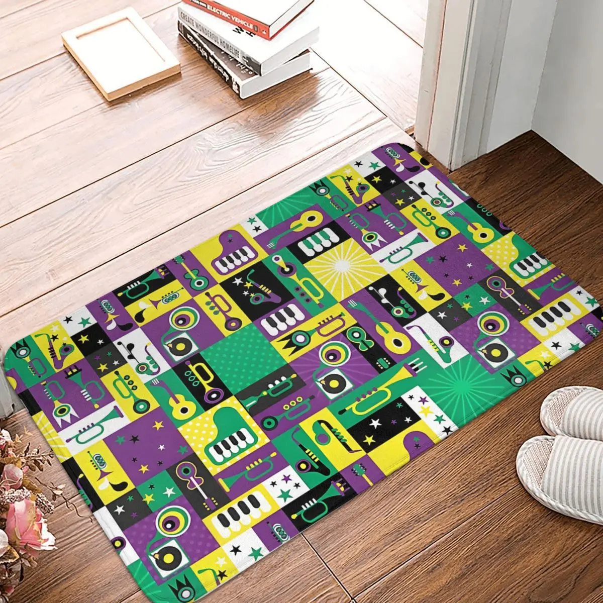 Jazz Music With Skullies Bathroom Mat Musical Instrument Collection Doormat Kitchen Carpet Outdoor Rug Home Decoration