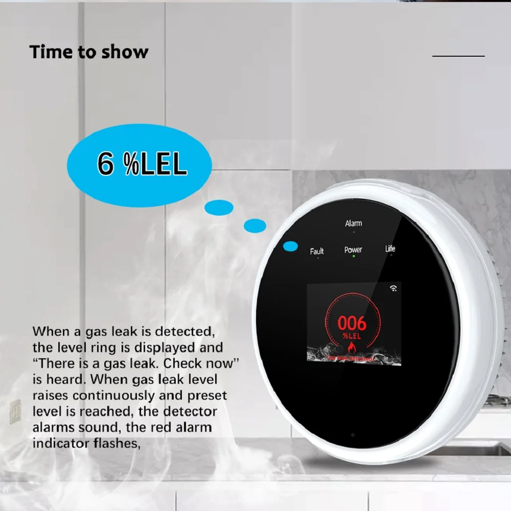 Smartrol Erdgas alarms ensor tuya smart wifi Brenngas alarme Gasleck detektor mit LCD-Display für Smart Life App