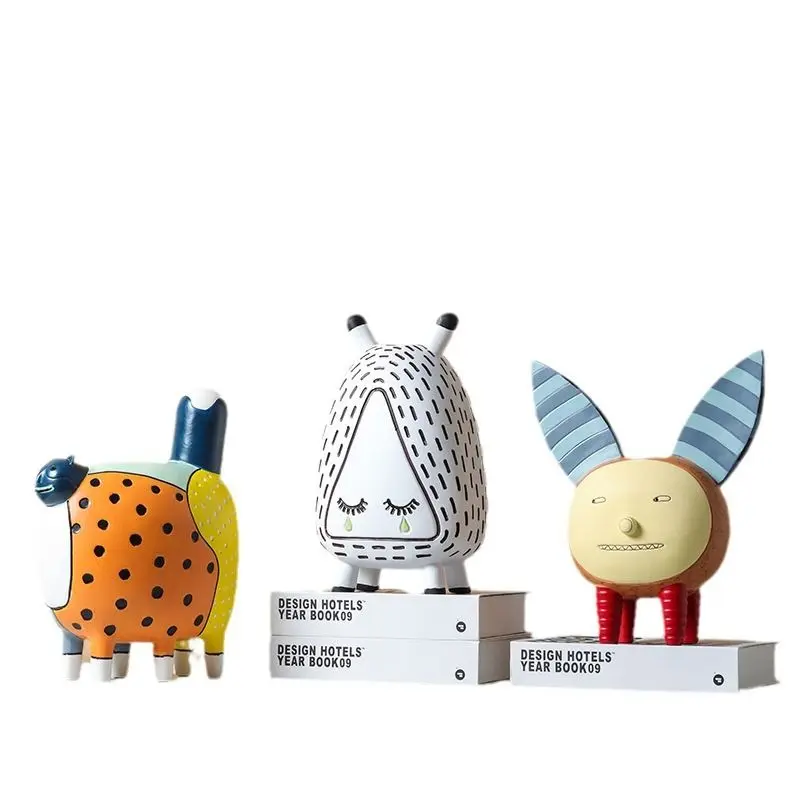 Modern Nordic cartoon cute fun painting, resin abstract animals, figure ornaments, home model room decorations
