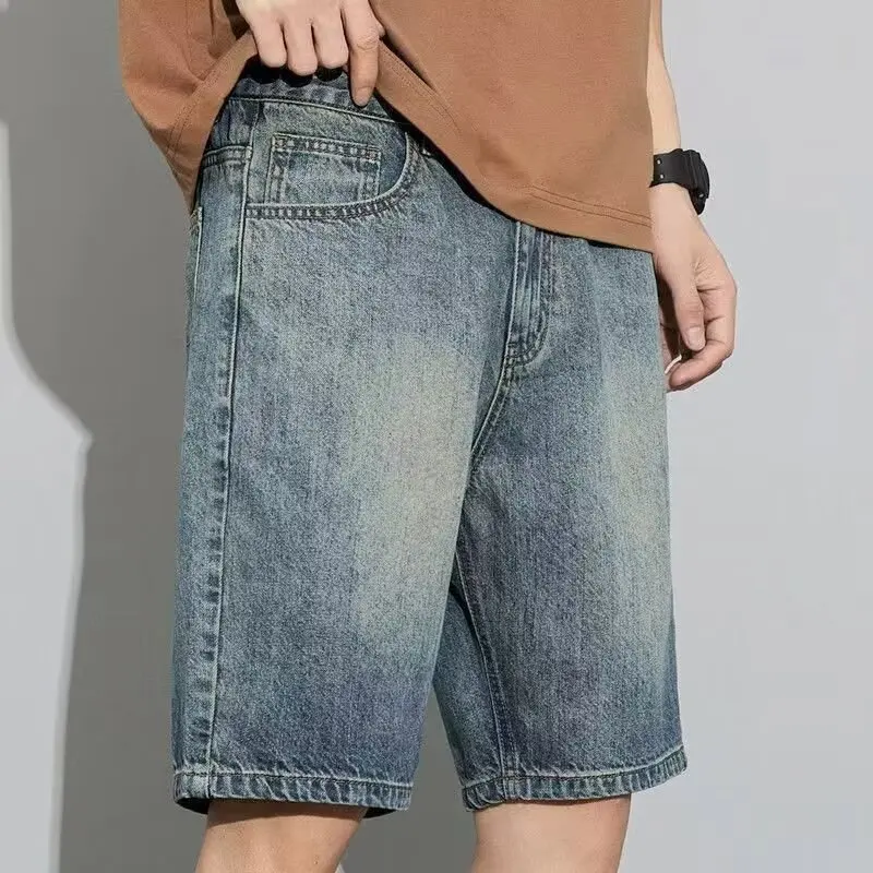 Mens Summer Casual Denim Shorts Loose Straight Knee Length Washed Lightweight Breathable Outdoor Daily Wear Shorts