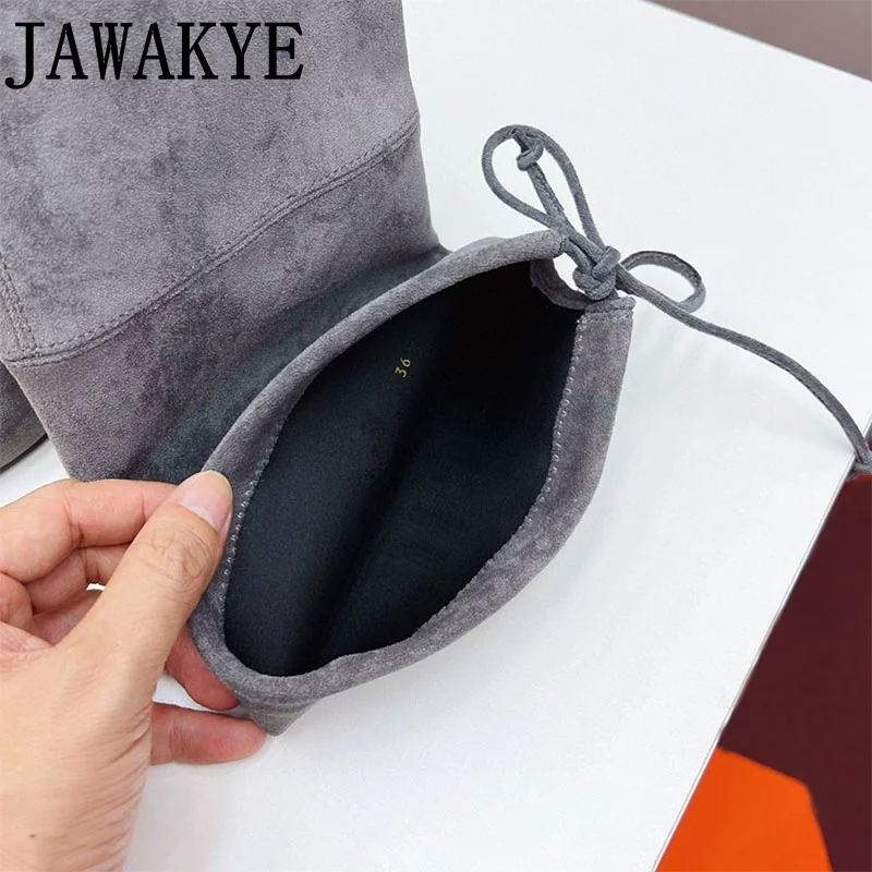 Jesień klasyczne wysokie obcasy kobiety buty zamszowe Pointy Toe kozaki damskie projektant Runway sukienka na buty do kolan dla kobiet