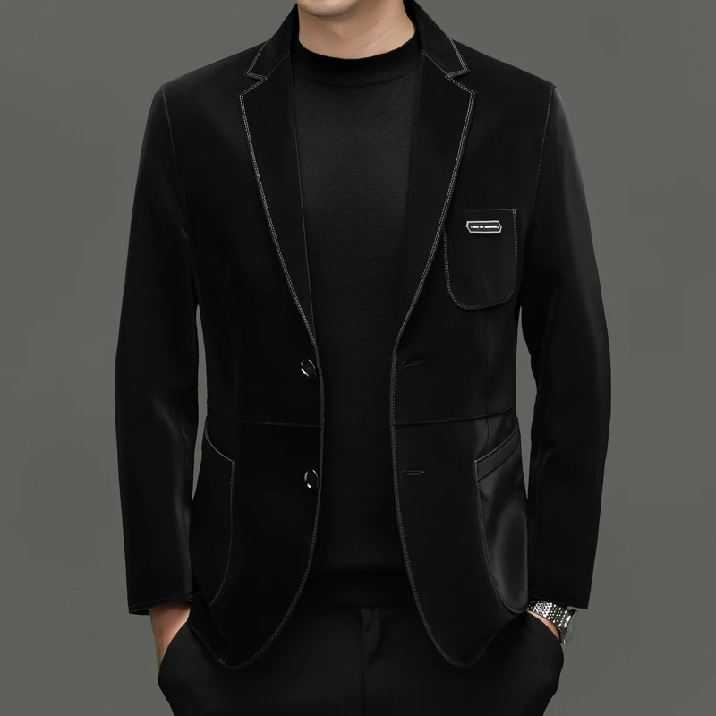 

Sheepskin Velevt High-End Blazers For Men Slim Fit Suit Jackets Spring Quality Silky Comfortable Business Casual Terno Masculino