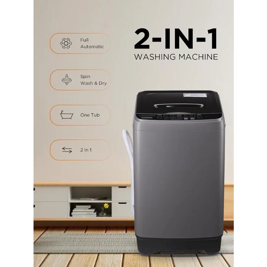 غسالة أوتوماتيكية بالكامل بوزن 17.7 رطل مع شاشة LED لمسكن الشقق المنزلية و10 برامج غسيل و8 مضخة تصريف بمستويات المياه #5