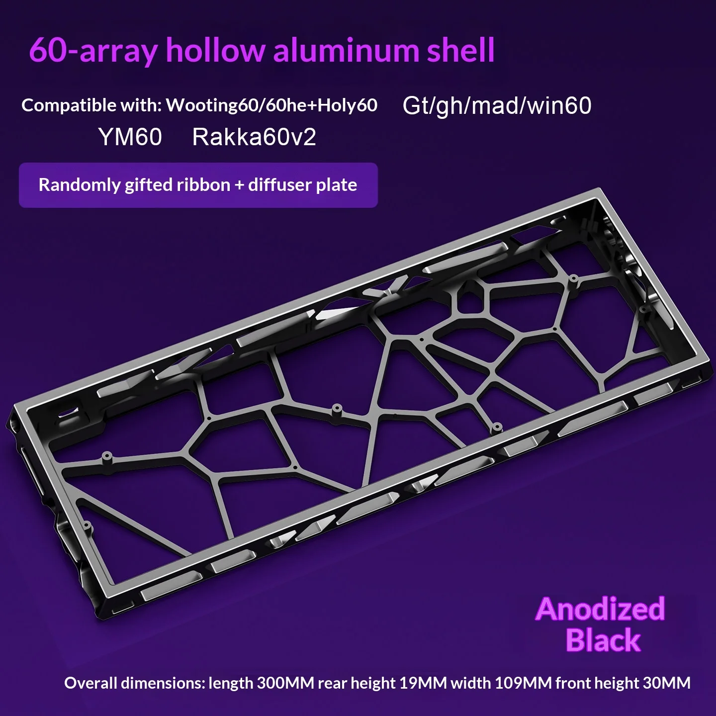 RGB-Ready 60% Keyboard Case – Hollow Aluminum Frame, 6 Colors, CNC 6063, Fits Wooting 60HE/GH60/DZ60