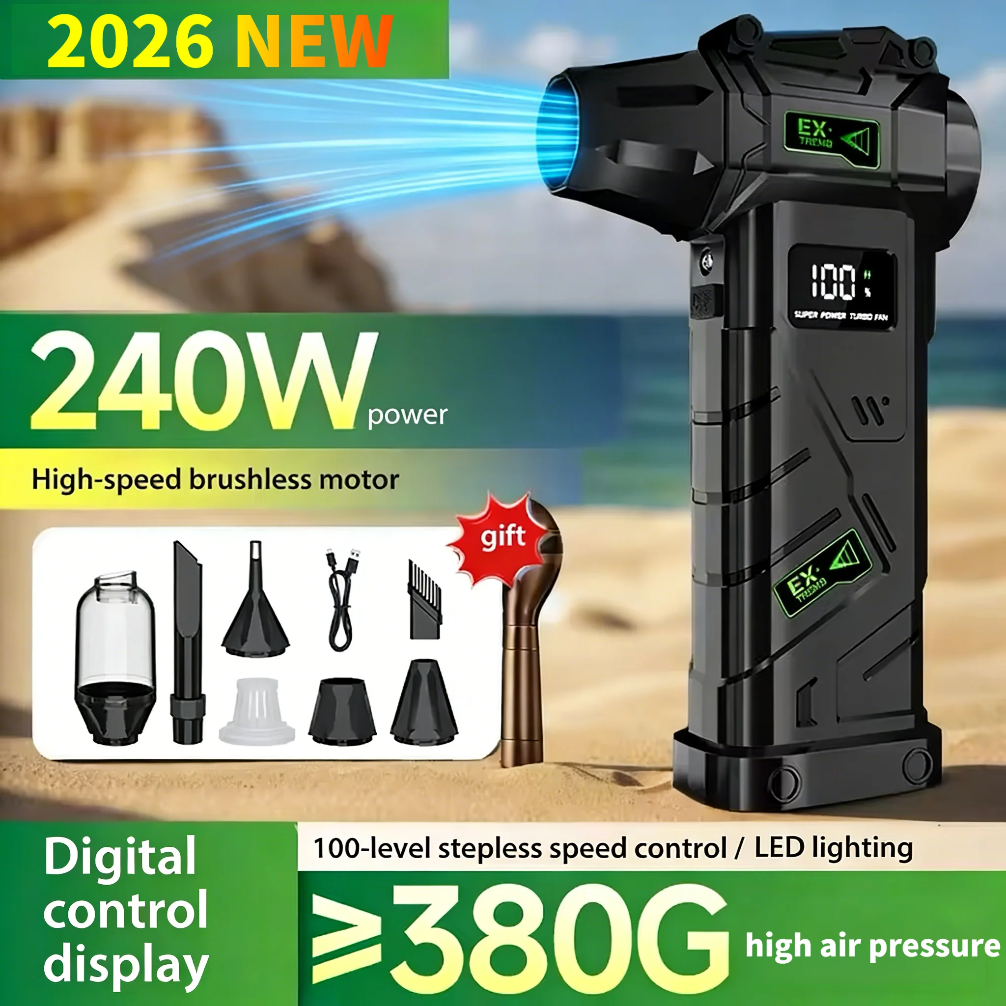

680000RPM Turbo Fan vacuum Air Blower 240W Brushless Motor 380g Pressure LED light for Home Car PC Snow cleaning Vacuum Cleaner