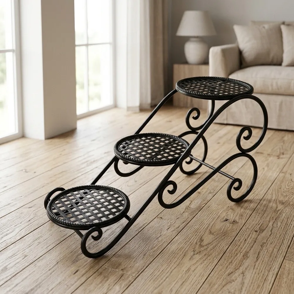 Three Layer Plant Rack Floor Standing Iron Plant Stand for Hanging Pots and Flowers Space Saving Design 59 28 22 cm