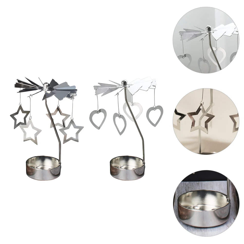 

2pcs Candlestick Silver Holders Rotating Tray Decor Home Table Decor Party Dining Room Table Desktop Decoration