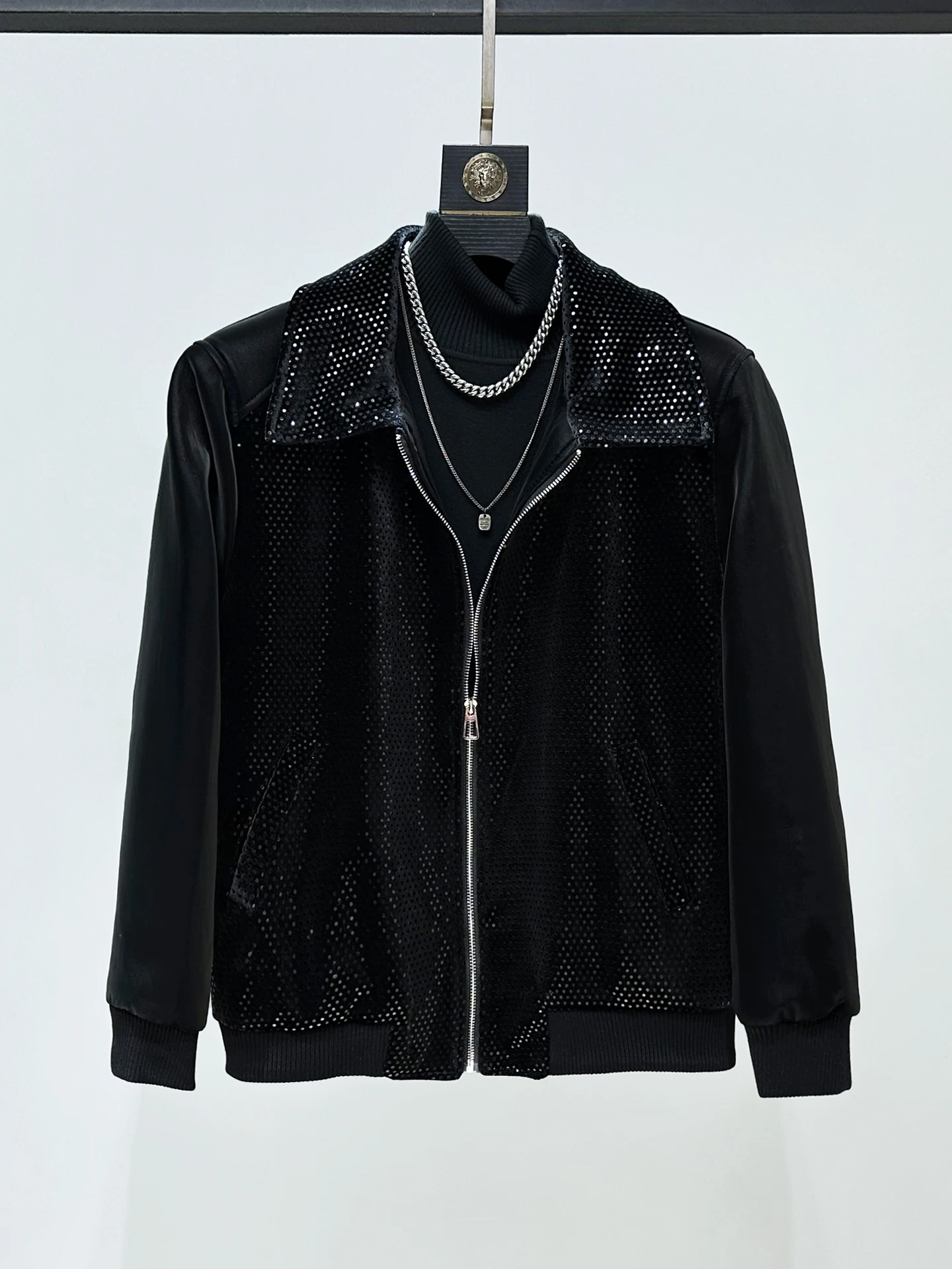 

Thiened Leather Collar Jaet Men's Autumn Winter Cotton Insert Bla Outerwear Home Original Small ence Design Sense S...