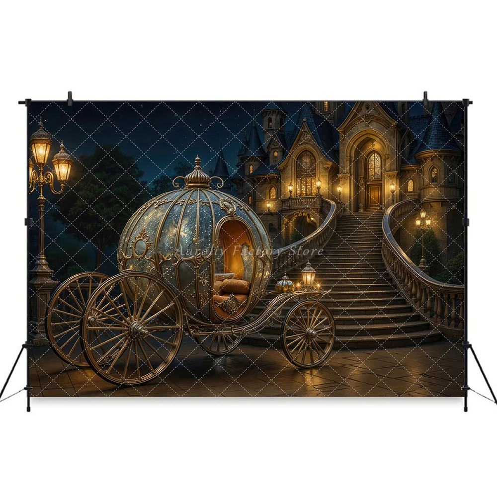 Fairytale Princess Castle Backdrops Baby Kids Photo Party Decor Horse Carriage Magical Forest Background Studio Props