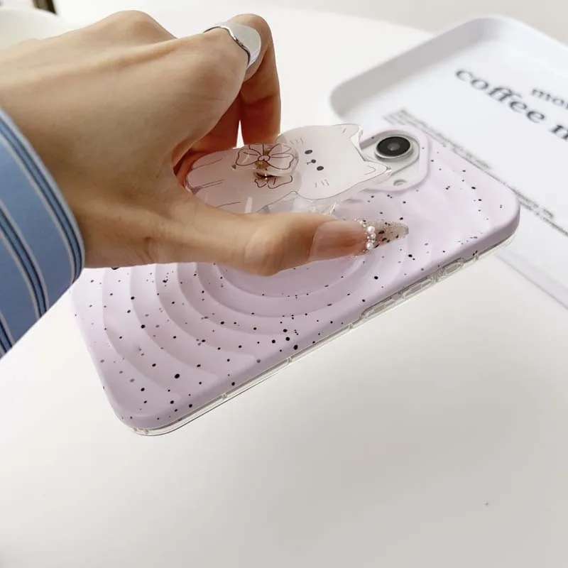 Immagine 7: Supporto per telefono in acrilico telescopico girevole con fiocco a forma di gatto cartone animato coreano, accessorio decorativo carino per iPhone e Android
