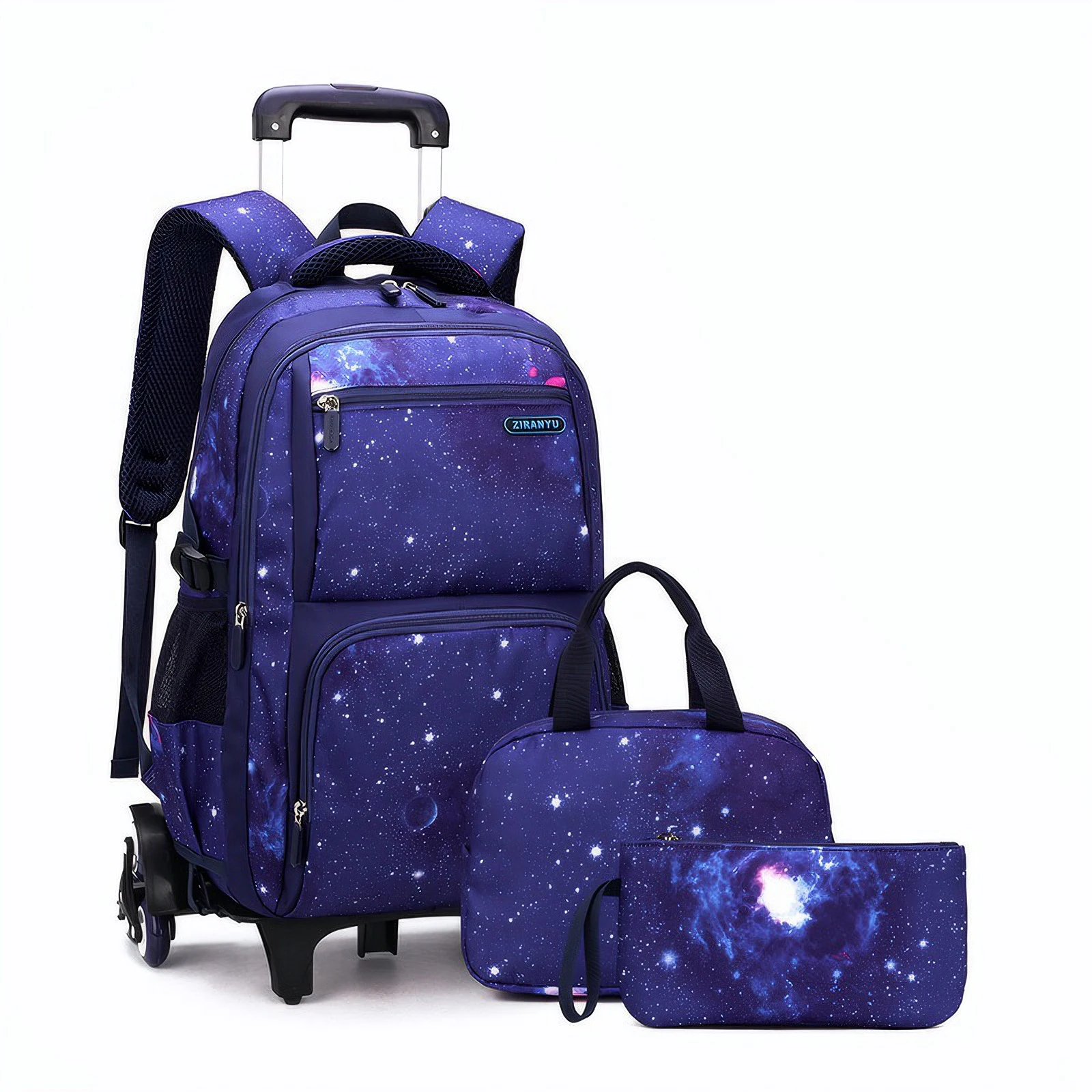 

Kids School Bag With Wheels Rolling Backpack for Boy Wheeled School Bag 6 Wheels Trolley Bookbag Carry on Luggage with Lunch Bag