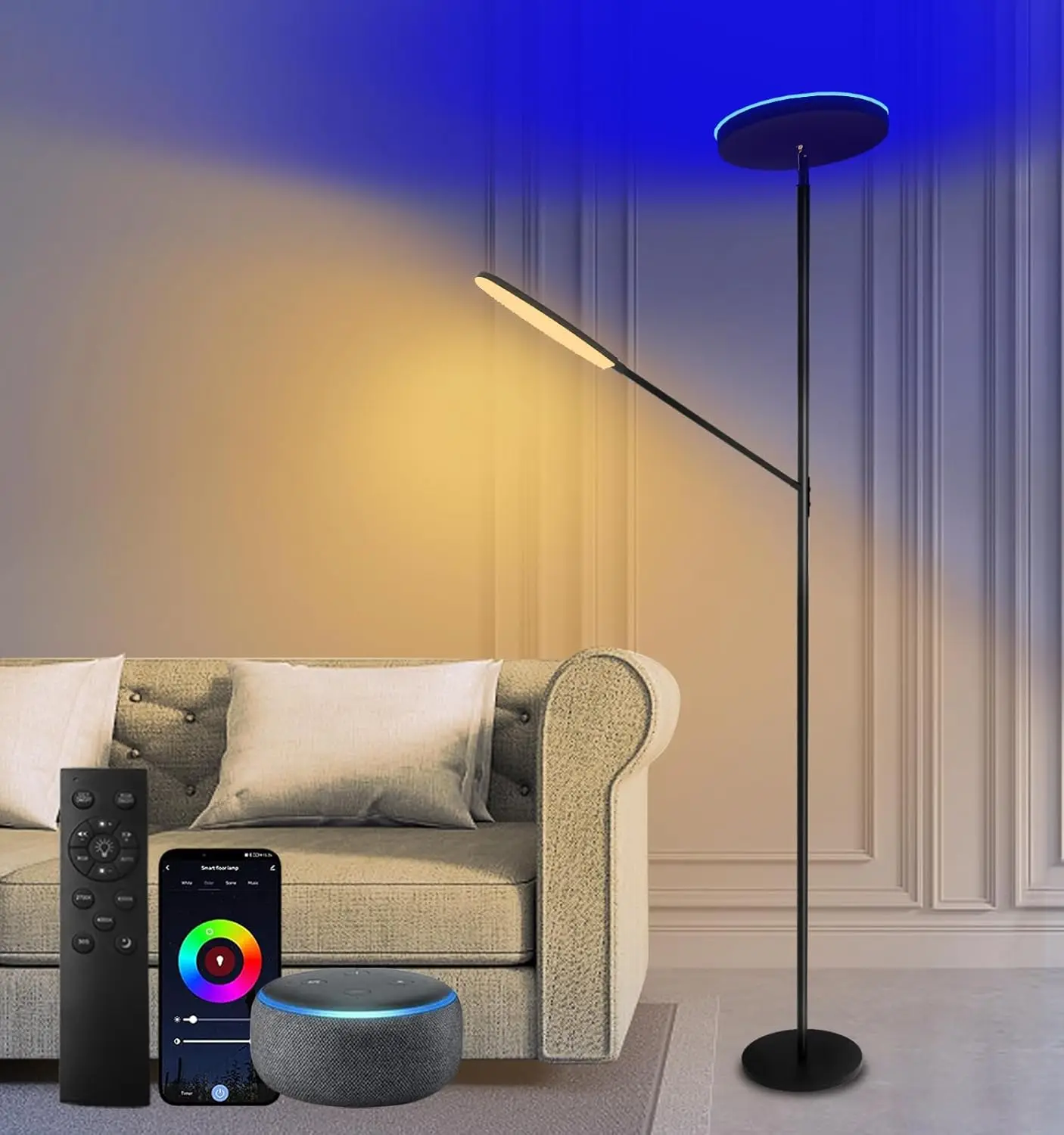 

Светодиодный торшер RGB, супер яркий высокий торшер с дистанционным управлением и сенсорным управлением, регулируемый угол для гостиной, спальни, офиса