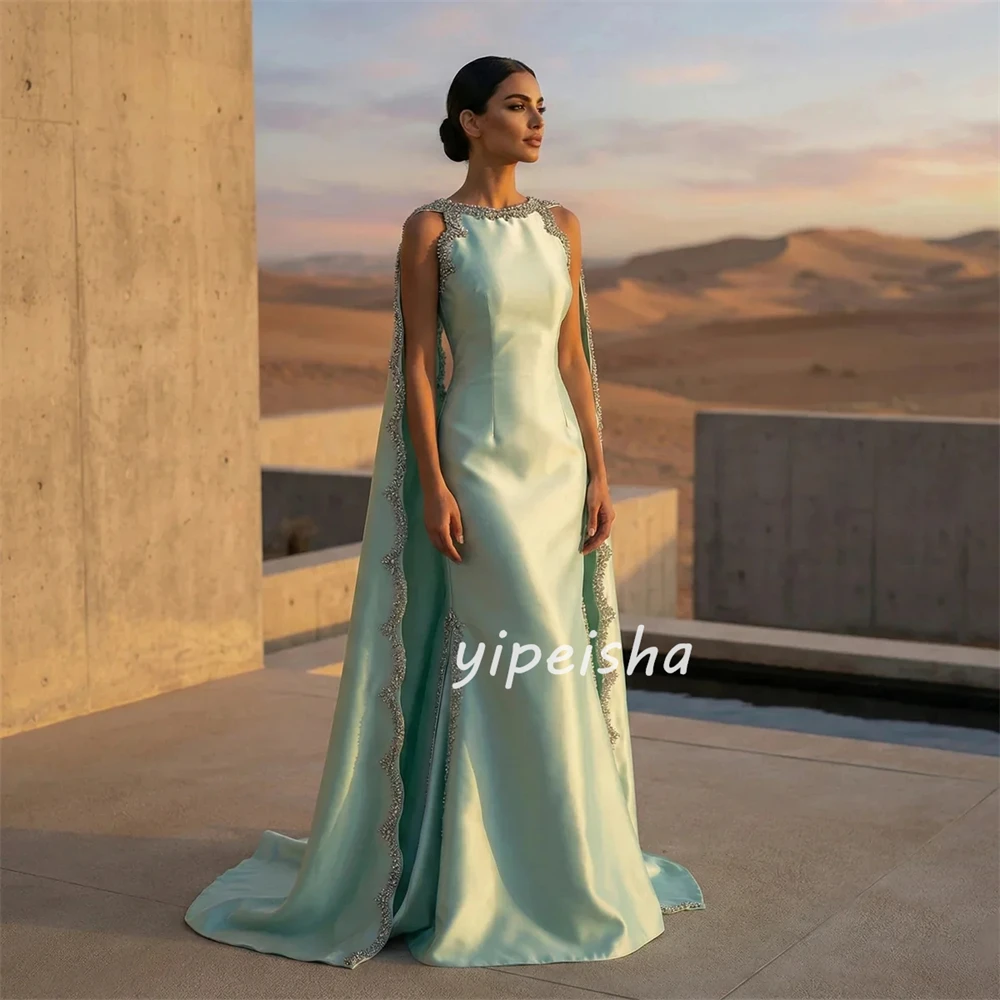 Customized Formal Elegant Jersey Rhinestone Draped Straight Prom Dresses Scoop Neck Sleeveless Evening Dresses Sizes Available image 2