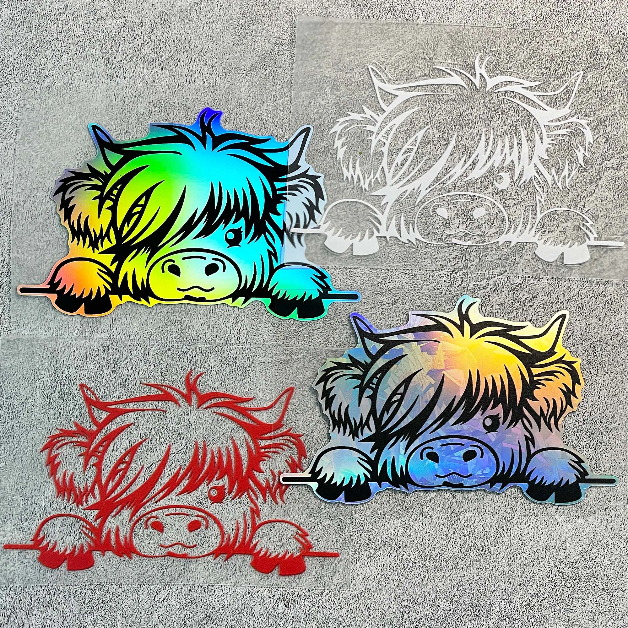 

2 шт., виниловые наклейки для автомобиля Highland Cattle Peeking, водонепроницаемые, с милыми мультяшными животными, виниловые наклейки для окна автомобиля, бампера, багажника, мотоцикла