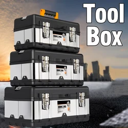 Household Toolbox Stainless Steel Suitcase Tools Storage Box with Handle Tool Box Organizer Box Empty Large Tool Organizer