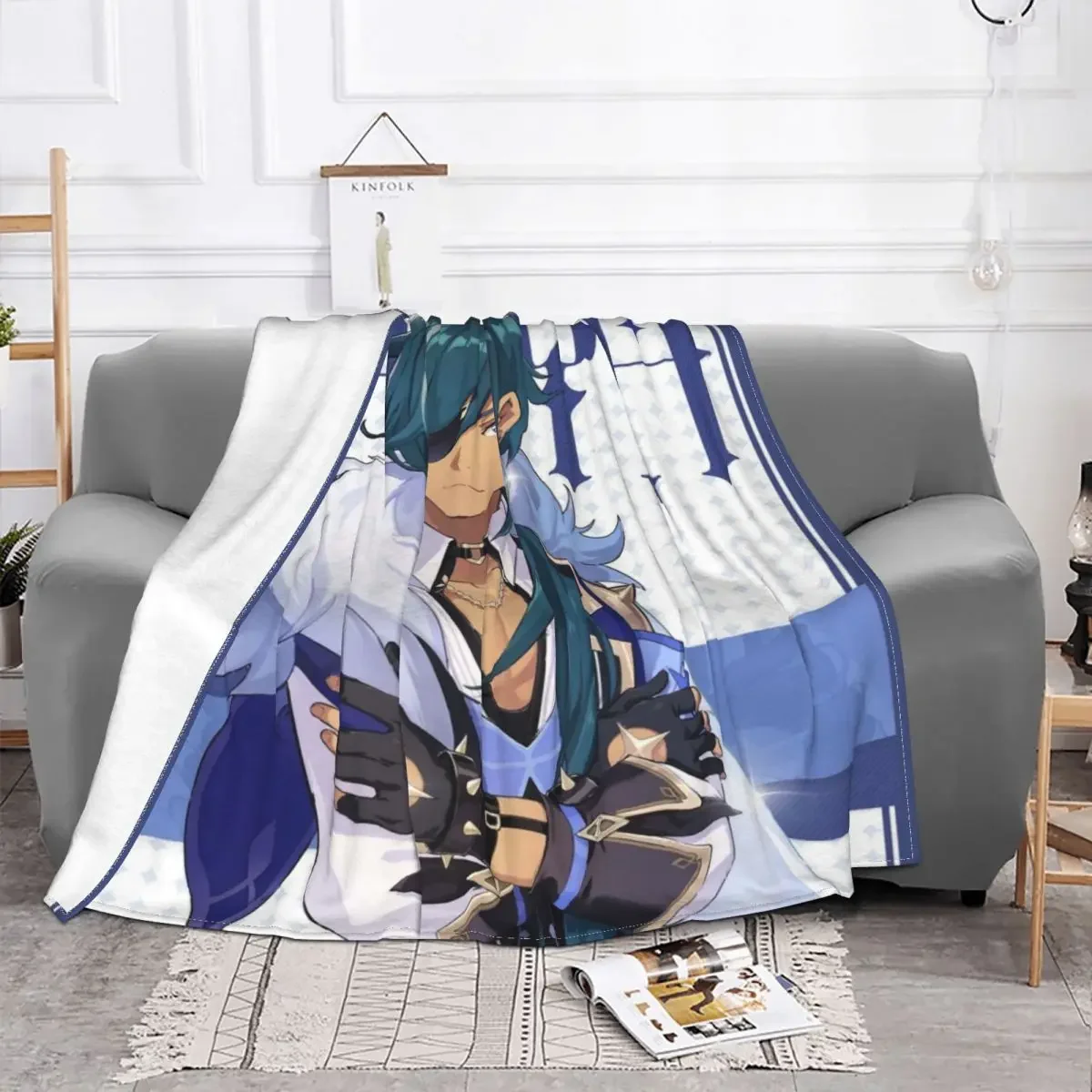 Genshin Impact Kaeya Blanket Fleece Autumn/Winter Anime Portable Lightweight Thin Throw Blanket for Home Car Bedspread