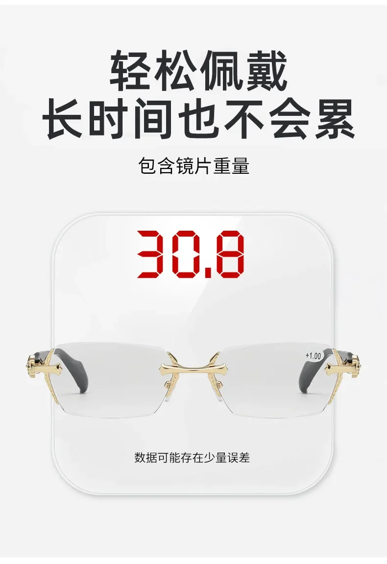 Anti Blau Licht Randlose Lesebrille Mode Frauen Männer Diamant Cut Rand Presbyopie Brillen Anti-müdigkeit Brillen – Detail 5