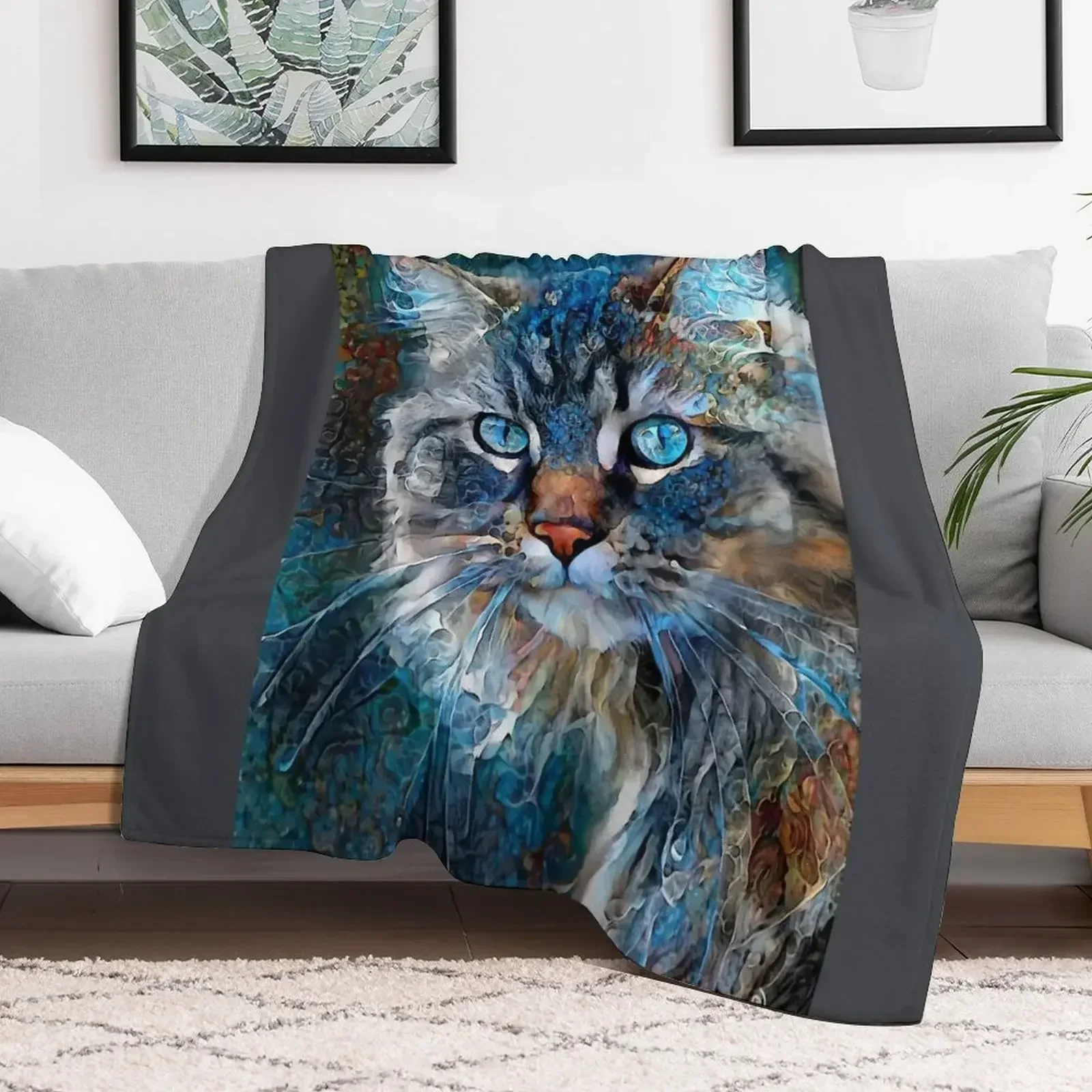 Rutger, cat, chat, cat, kitten, lea roche paintings Throw Blanket Hair warm winter Shaggy Blankets