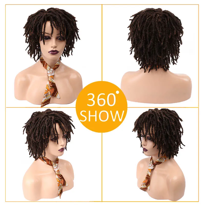 Amir Short Dreadlock Wig Synthetic Soft Faux Locs Wigs Braiding Twist Hair Wigs For Women/Men Black Brown Wig