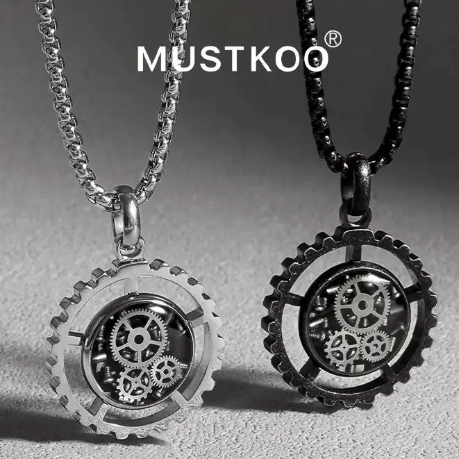 MUSTKOO Orginal New fashion Titanium steel necklace Steampunk style gear collar light luxuries & high for young Men & Women