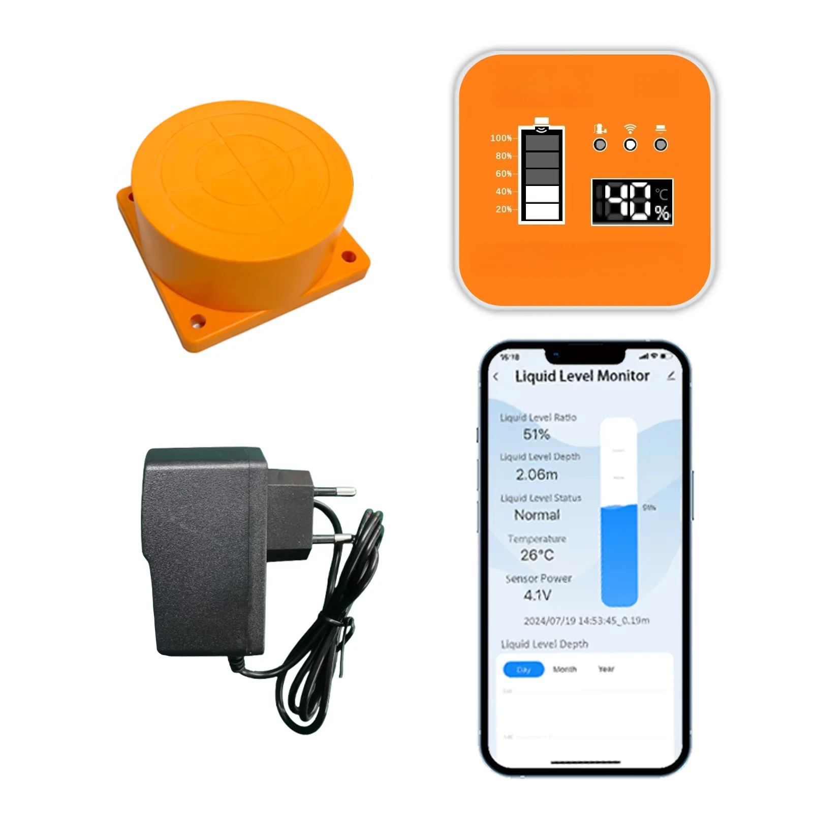 

ME201R Temperature Indicator Time Fuel Display Ultrasonic Indicator Tank Level Sensor Monitor