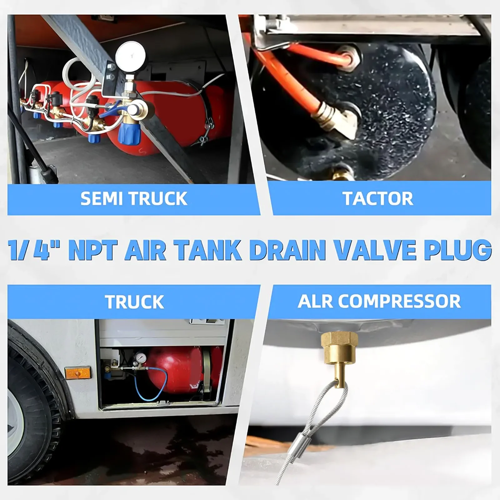 

Удобный в использовании набор из четырех надежных латунных дренажных клапанов для воздушных баков с механизмом легкого вытягивания