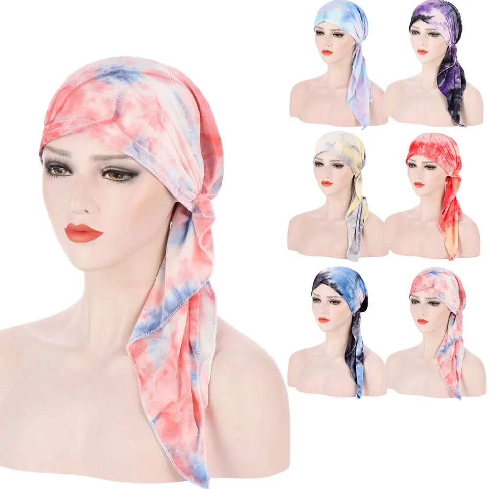 

2025 Fashion Print Woman Turban Hijab Hat Soft Elastic Bonnet Lady Muslim Headdress Wrap Head Scarf Hijab Caps Turbante Female