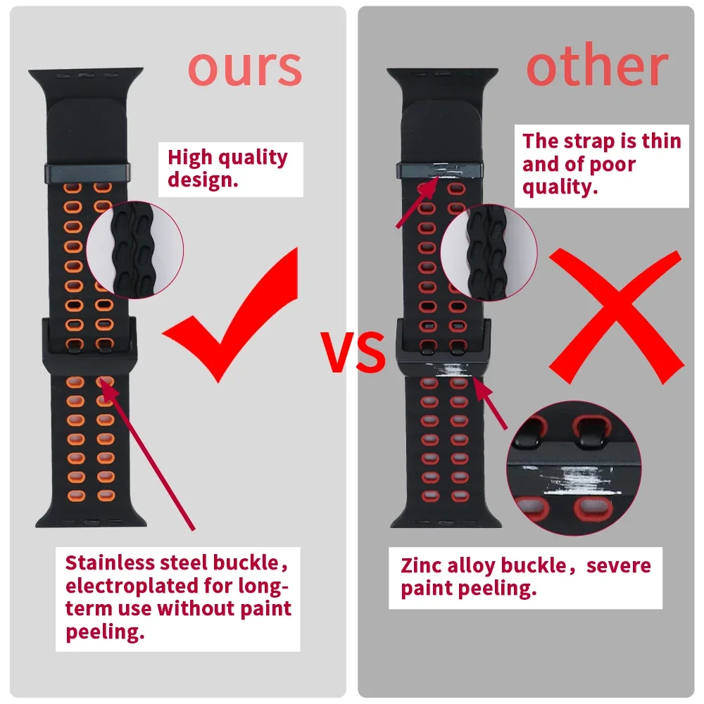 سيليكون تنفس حزام لساعة أبل الترا 49 مللي متر حزام المعصم ل iWatch سلسلة 10 9 8 7 6 5 se 46 مللي متر 45 مللي متر 44 مللي متر 42 مللي متر معصمه