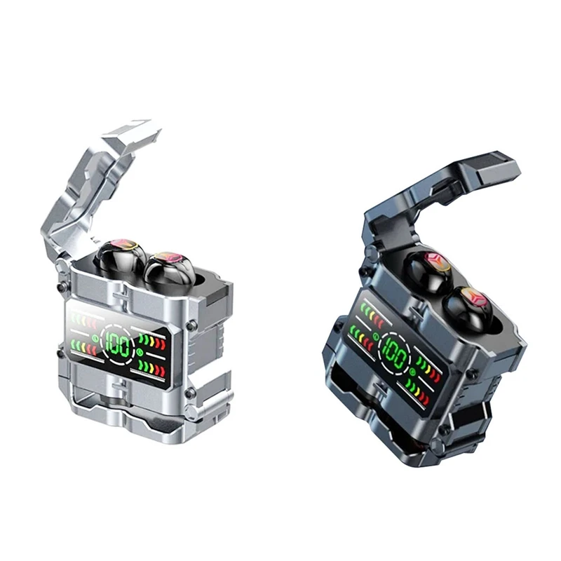 Hot-M60 Mecha TWS Sem Fio Bluetooth Fones De Ouvido, Toque De Cancelamento De Ruído Fones De Ouvido, Estéreo HD, Esportes, Impermeável, Auscultadores De Jogos