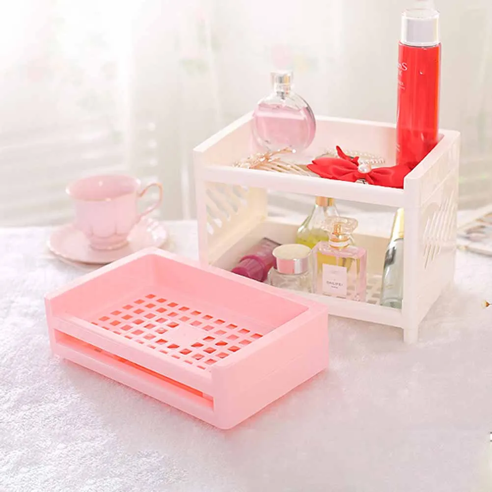 

Double Layer Kitchen Storage Rack Plastic Countertop Organizer For Spice Seasoning Cleaning Supplies Under Sink Shelving