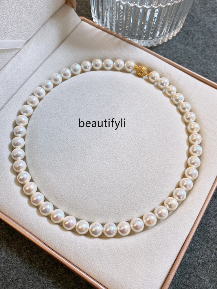 

Pink Pearl Necklace Female Gentle Elegant Socialite Strong Light Full Diamond Magnetic Buckle Clavicle Chain