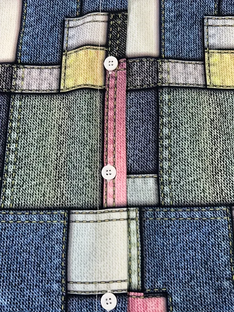 플러스 Size1XL-5XL 여성 캐주얼 데님 프린트 버튼 업 블라우스 여성 패션 긴 소매 턴 다운 칼라 편안한 셔츠