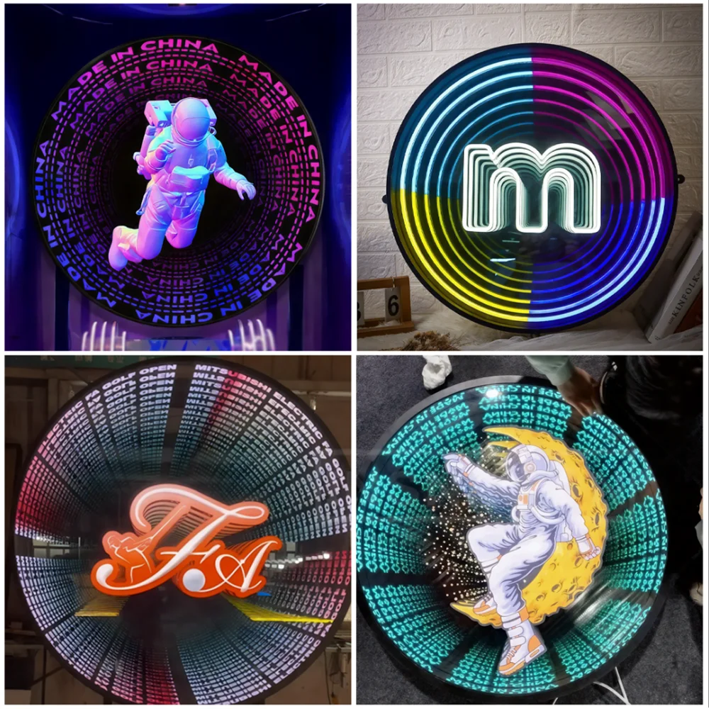 Custom3D إنفينيتي مرآة صندوق إضاءة أكريليك علامة المنزل علامة النيون صندوق شعار لافتات في الهواء الطلق مشرق المعادن الإعلان تصميم شخصي #5