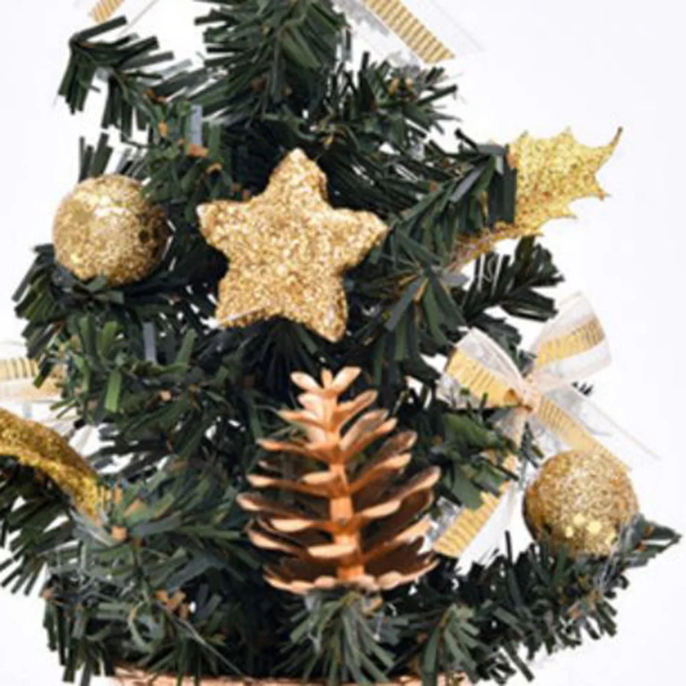 

2Pcs Mini Christmas Tree Decor 20Cm Red Gold Holiday Ornament for Desktop Cupboard Cabinet Decor Festive Home Holiday Decoration