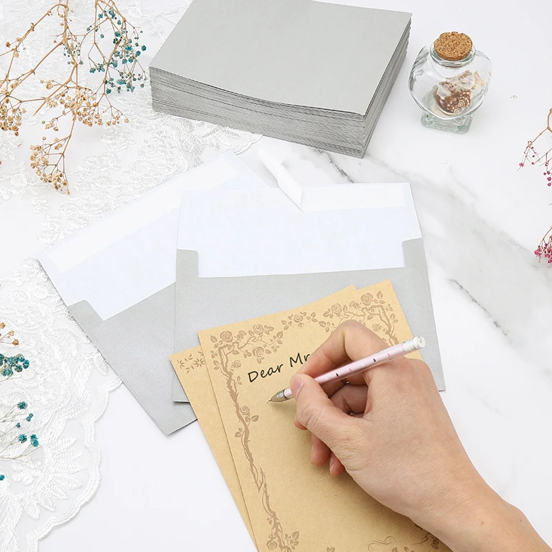 50pcs Envelopes Golden/Silvery for Cash Banknote Small Change Storage Packaging Sealed Bag Business Document Wedding Invitations