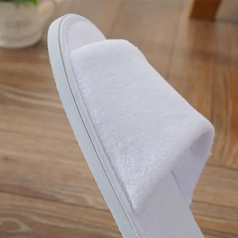 5Pairs/Lot Men Women Cheap Disposable Hotel Slippers White Coral Fleece Open Toe Home Cotton Slides Travel SPA Guest Slipper