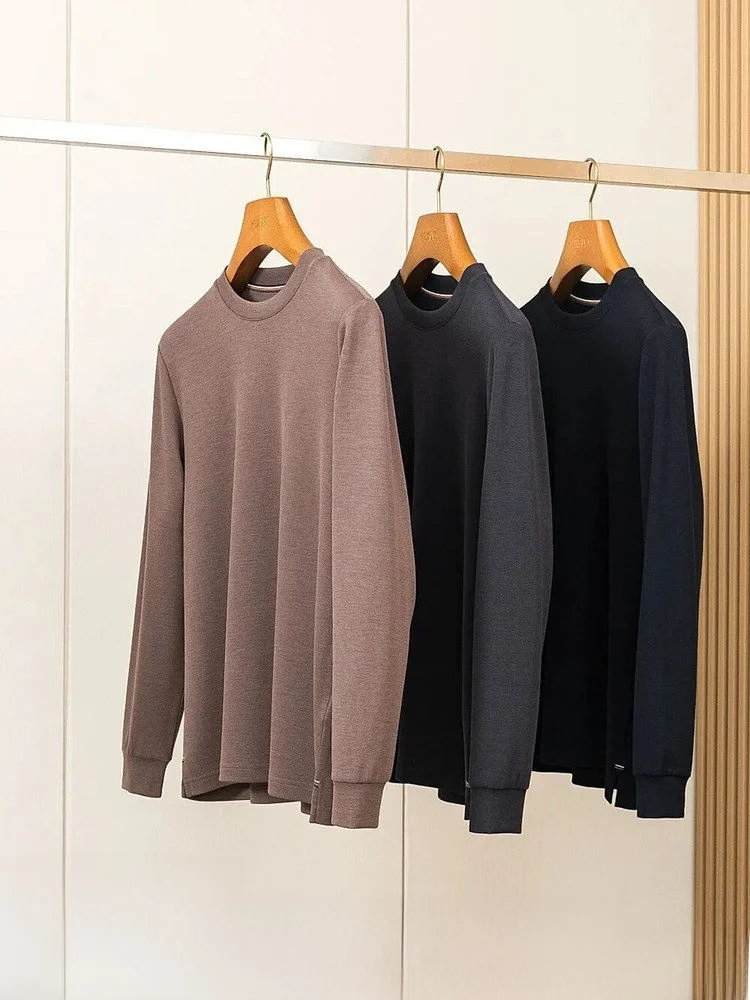 

Мужской осенне-зимний уличный свитшот премиум-класса из шерсти с круглым вырезом, дышащий, влагоотводящий, быстросохнущий